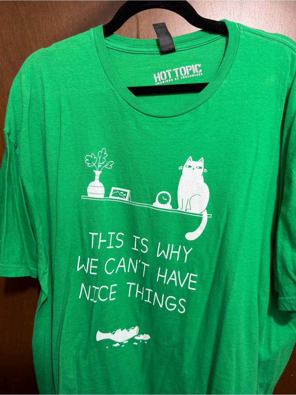 Hot Topic Green Cat Graphic Tee with White Illustration